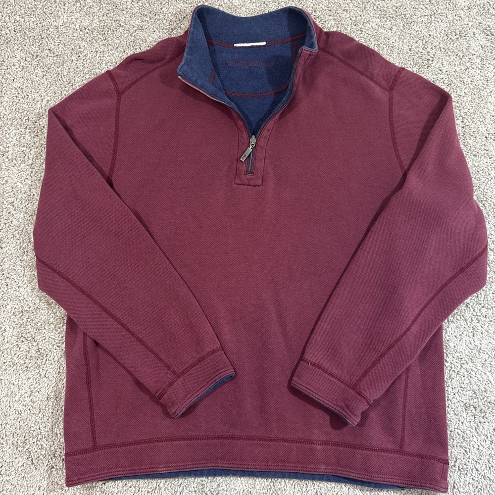 Tommy Bahama Red Wine Quarter Zip Pullover Mens XL Casual Sweatshirt EUC